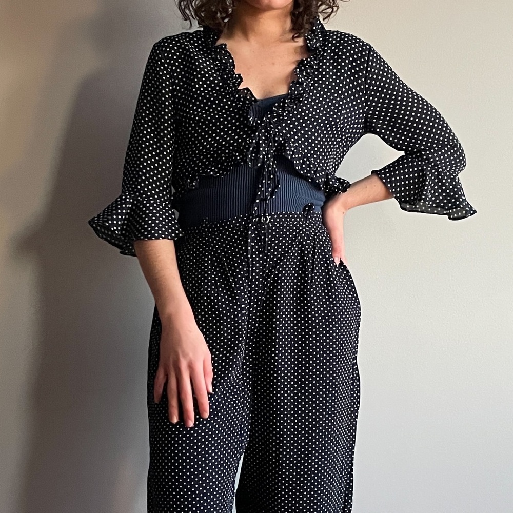 Navy & White Polka Dot Tie Top